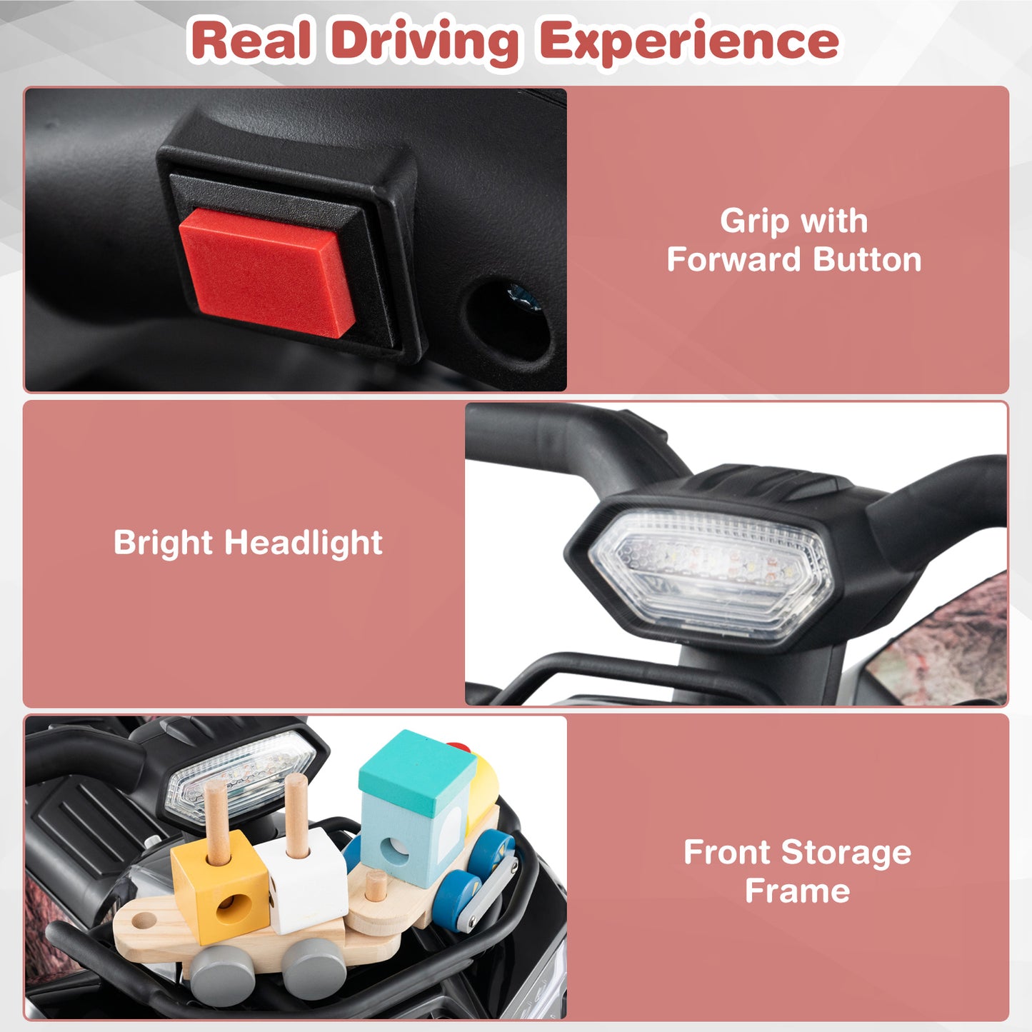 6V Kids ATV Quad Electric Ride On Car, LED Light, MP3, Solid Black Powered Ride On Toys at Gallery Canada