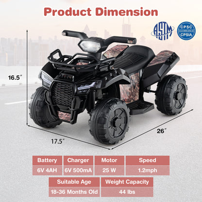 6V Kids ATV Quad Electric Ride On Car, LED Light, MP3, Solid Black Powered Ride On Toys at Gallery Canada