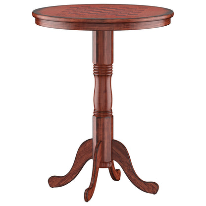 42 Inch Wooden Round Pub Pedestal Side Table with Chessboard, Brown Bar Tables at Gallery Canada