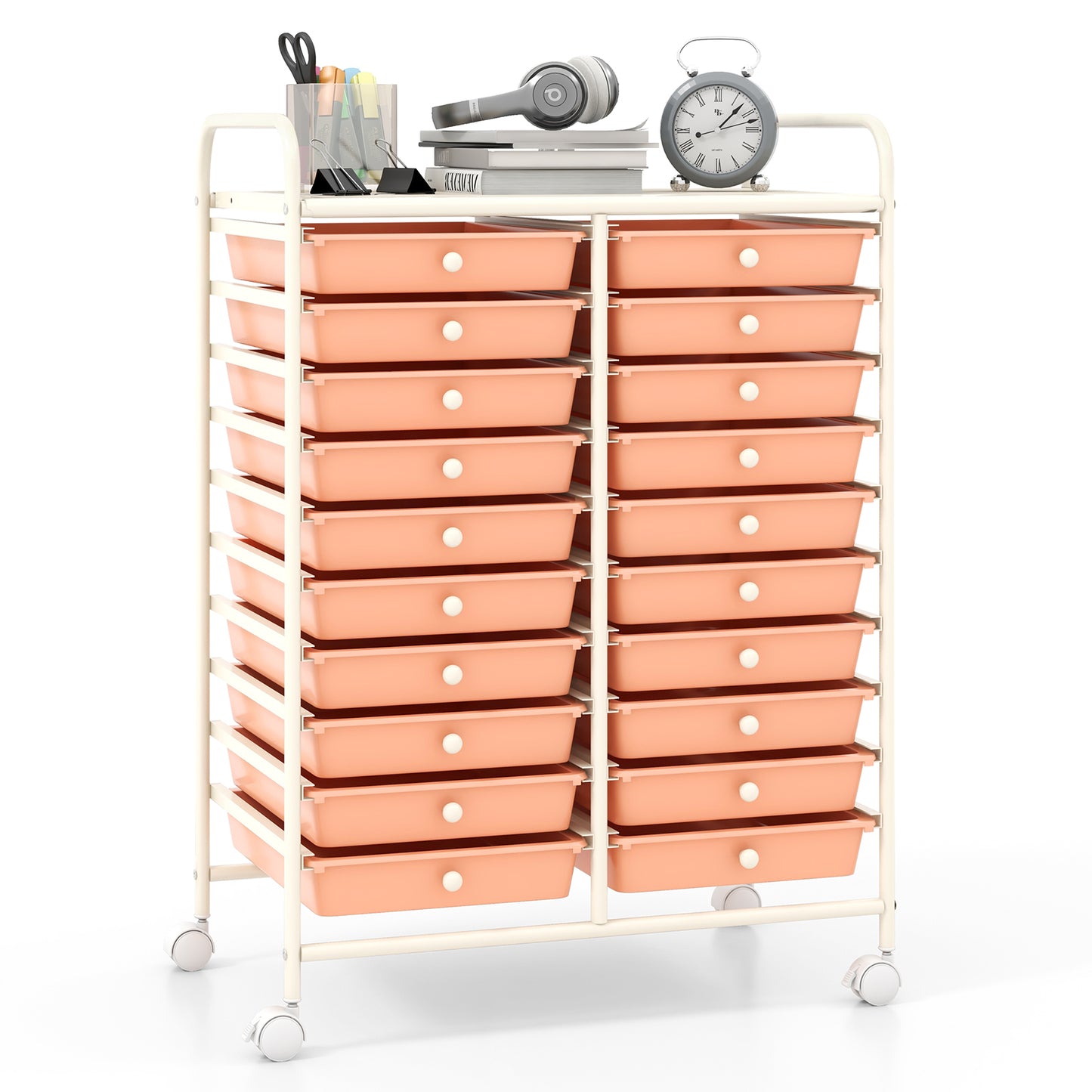 20 Drawers Rolling Storage Cart Studio Organizer, Peach File Cabinets Peach at Gallery Canada