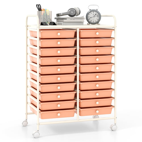 20 Drawers Rolling Storage Cart, Peach