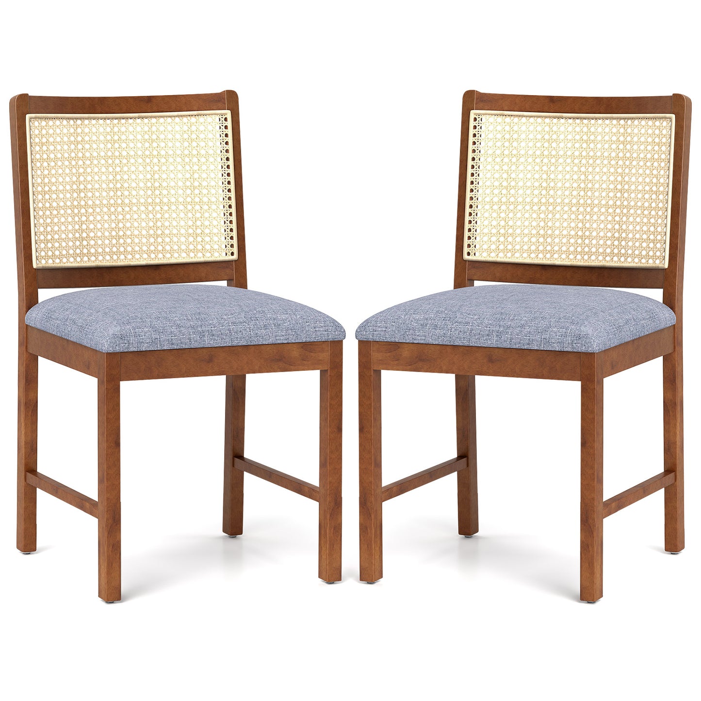 Rattan Dining Chair Set of 2 with Rubber Wood Frame and Linen Fabric Padded Seat, Walnut Dining Chairs at Gallery Canada