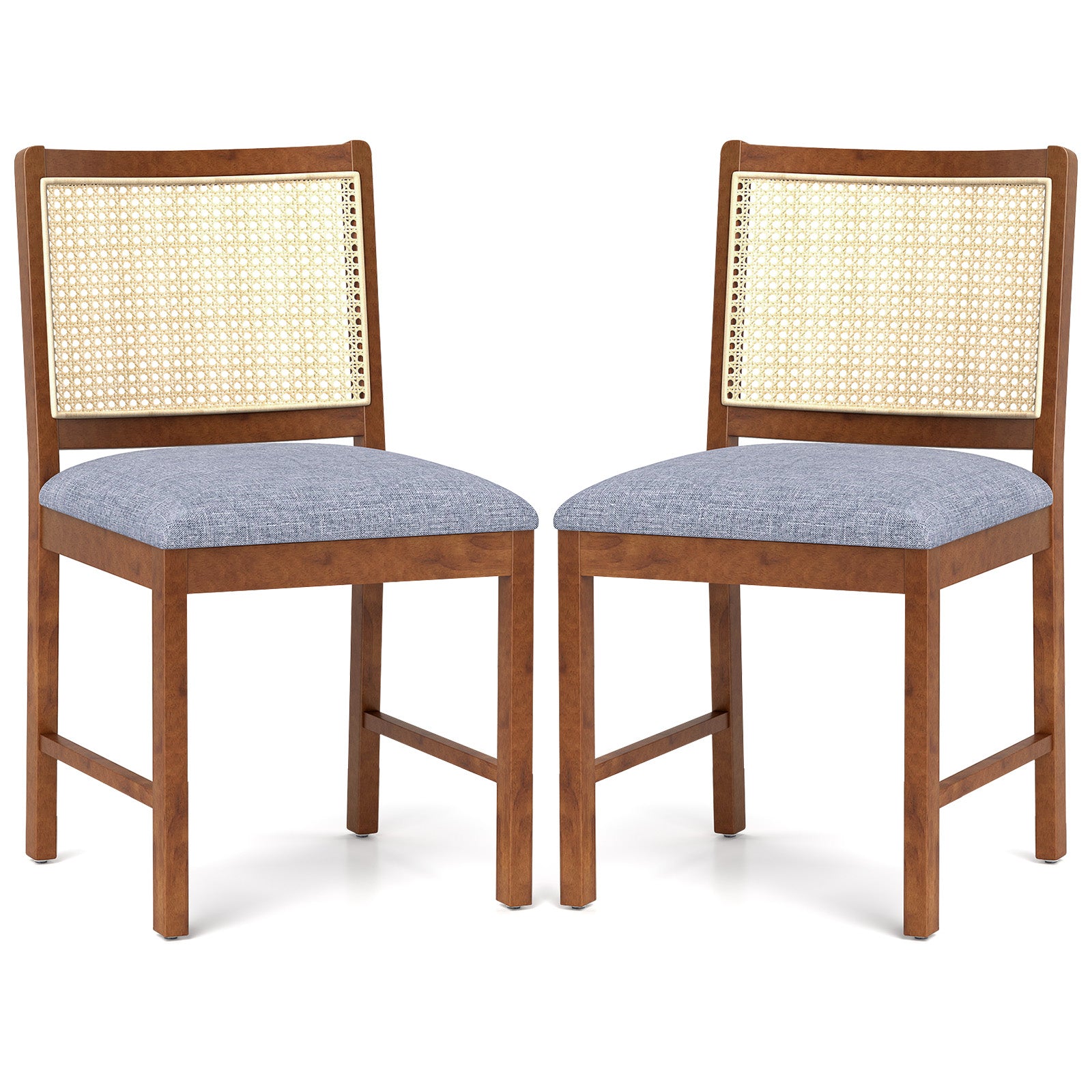 Rattan Dining Chair Set of 2 with Rubber Wood Frame and Linen Fabric Padded Seat, Walnut Dining Chairs at Gallery Canada