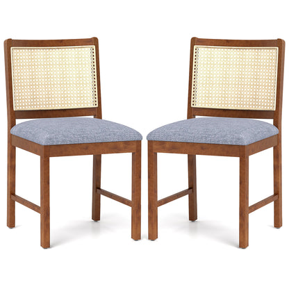 Rattan Dining Chair Set of 2 with Rubber Wood Frame and Linen Fabric Padded Seat, Walnut Dining Chairs at Gallery Canada
