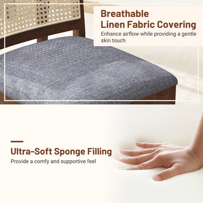 Rattan Dining Chair Set of 2 with Rubber Wood Frame and Linen Fabric Padded Seat, Walnut Dining Chairs at Gallery Canada