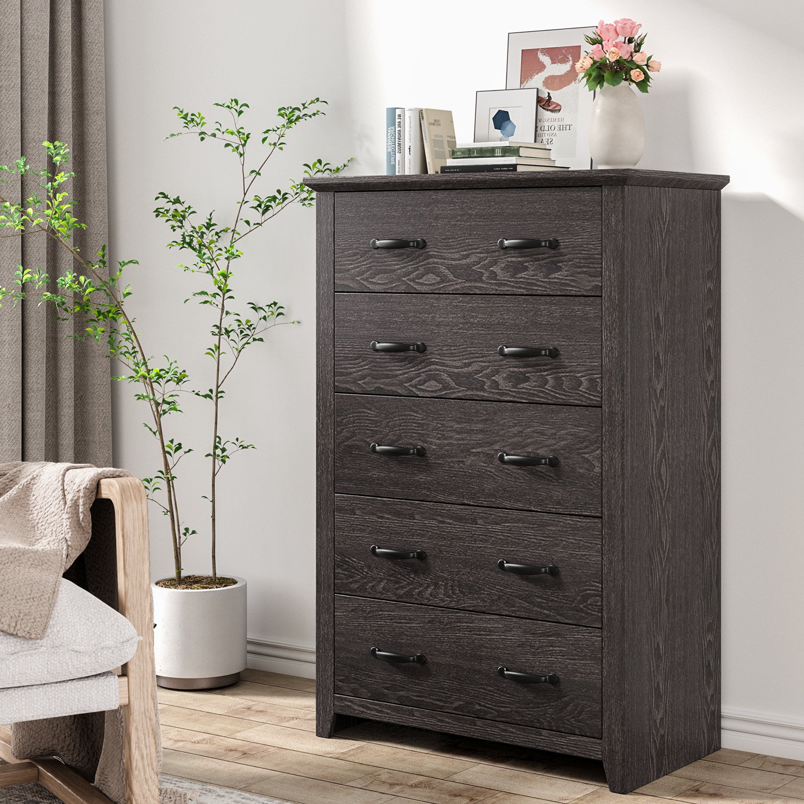 Tall Storage Dresser, 5 Pull-Out Drawers, Gray Dressers & Chests at Gallery Canada