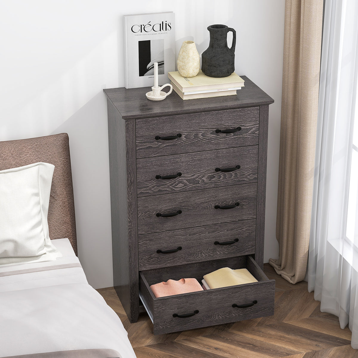 Tall Storage Dresser, 5 Pull-Out Drawers, Gray Dressers & Chests at Gallery Canada