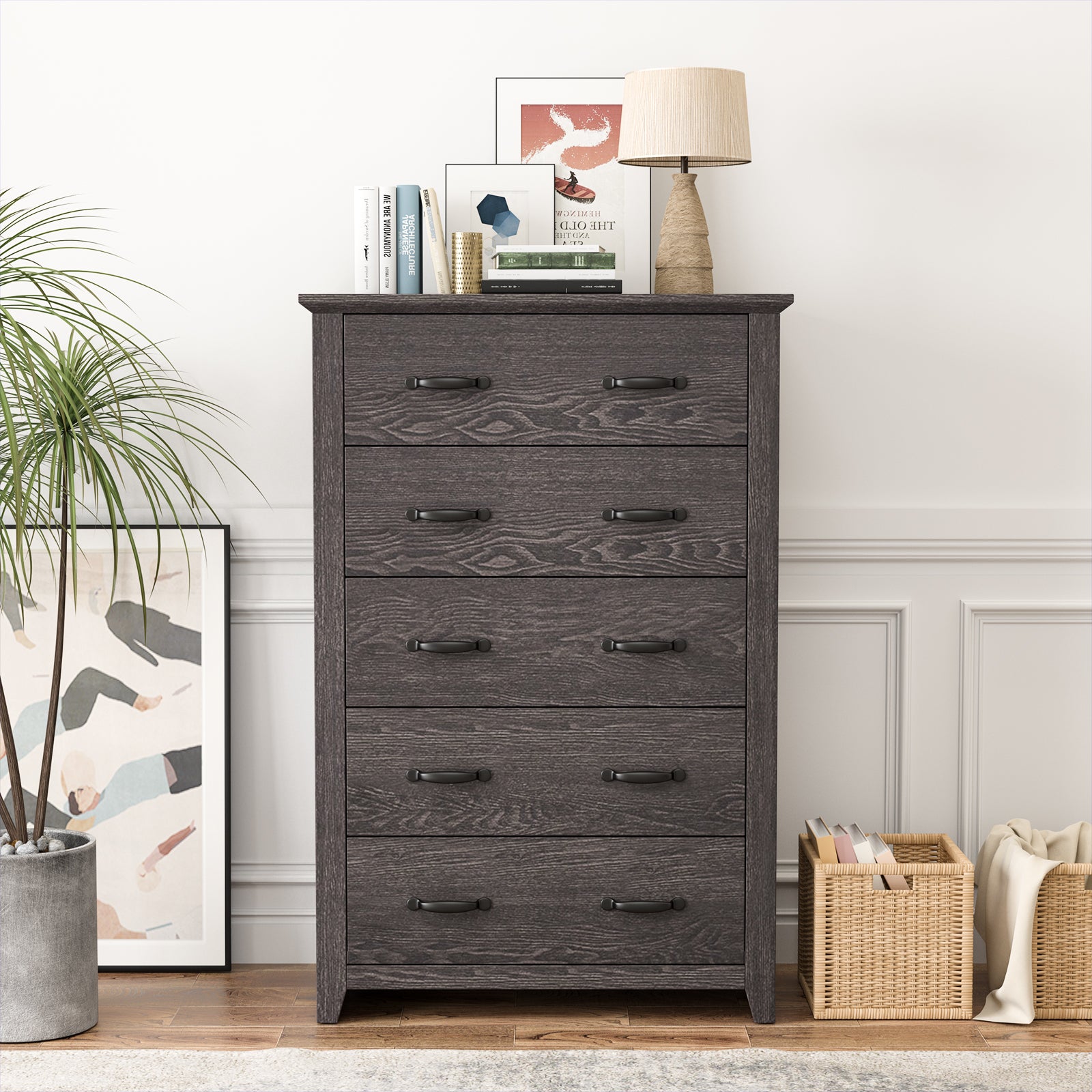 Tall Storage Dresser, 5 Pull-Out Drawers, Gray Dressers & Chests at Gallery Canada