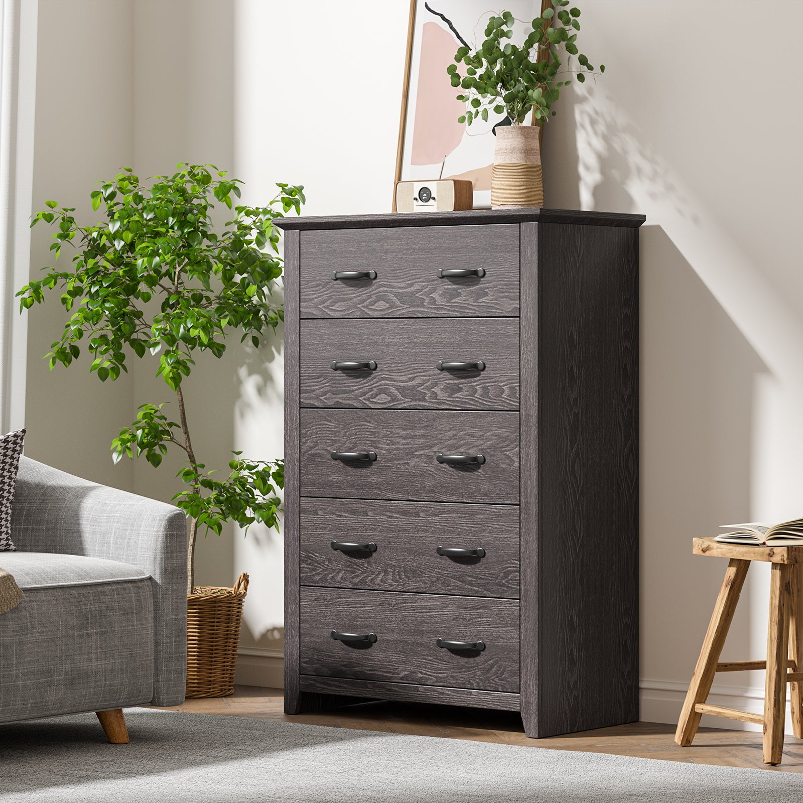 Tall Storage Dresser, 5 Pull-Out Drawers, Gray Dressers & Chests at Gallery Canada