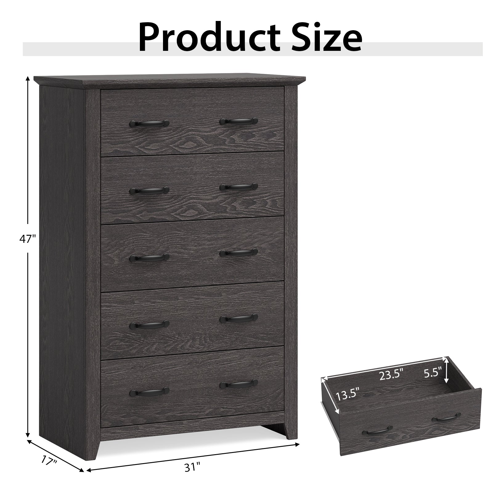 Tall Storage Dresser, 5 Pull-Out Drawers, Gray Dressers & Chests at Gallery Canada