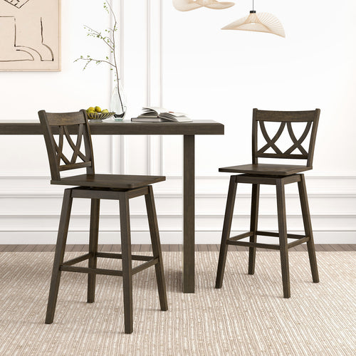 24/29 Inch Bar Stool Set of 2 Wooden Bar Chairs with Rubber Wood Frame-29 inches