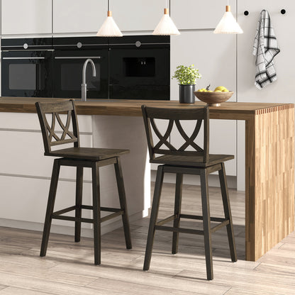 24/29 Inch Bar Stool Set of 2 Wooden Bar Chairs with Rubber Wood Frame-29 inches Bar Stools at Gallery Canada