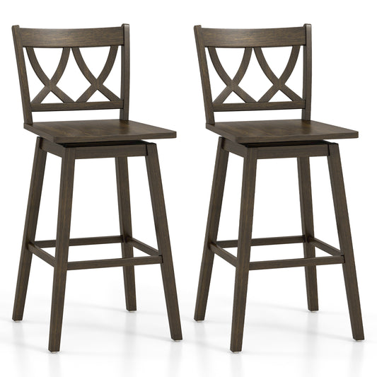 24/29 Inch Bar Stool Set of 2 Wooden Bar Chairs with Rubber Wood Frame-29 inches Bar Stools Set of 2 - 29 Inch at Gallery Canada