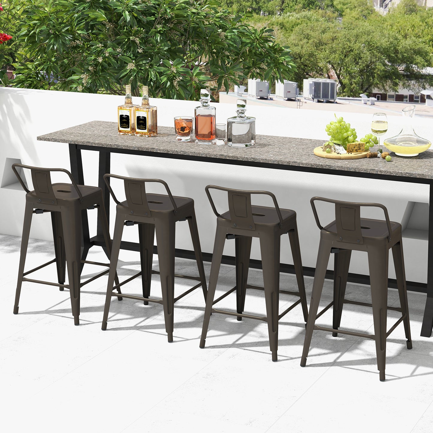 24 Inch Set of 4 Cafe Side Chairs with Rubber Feet and Removable Backs, Gun Bar Stools at Gallery Canada