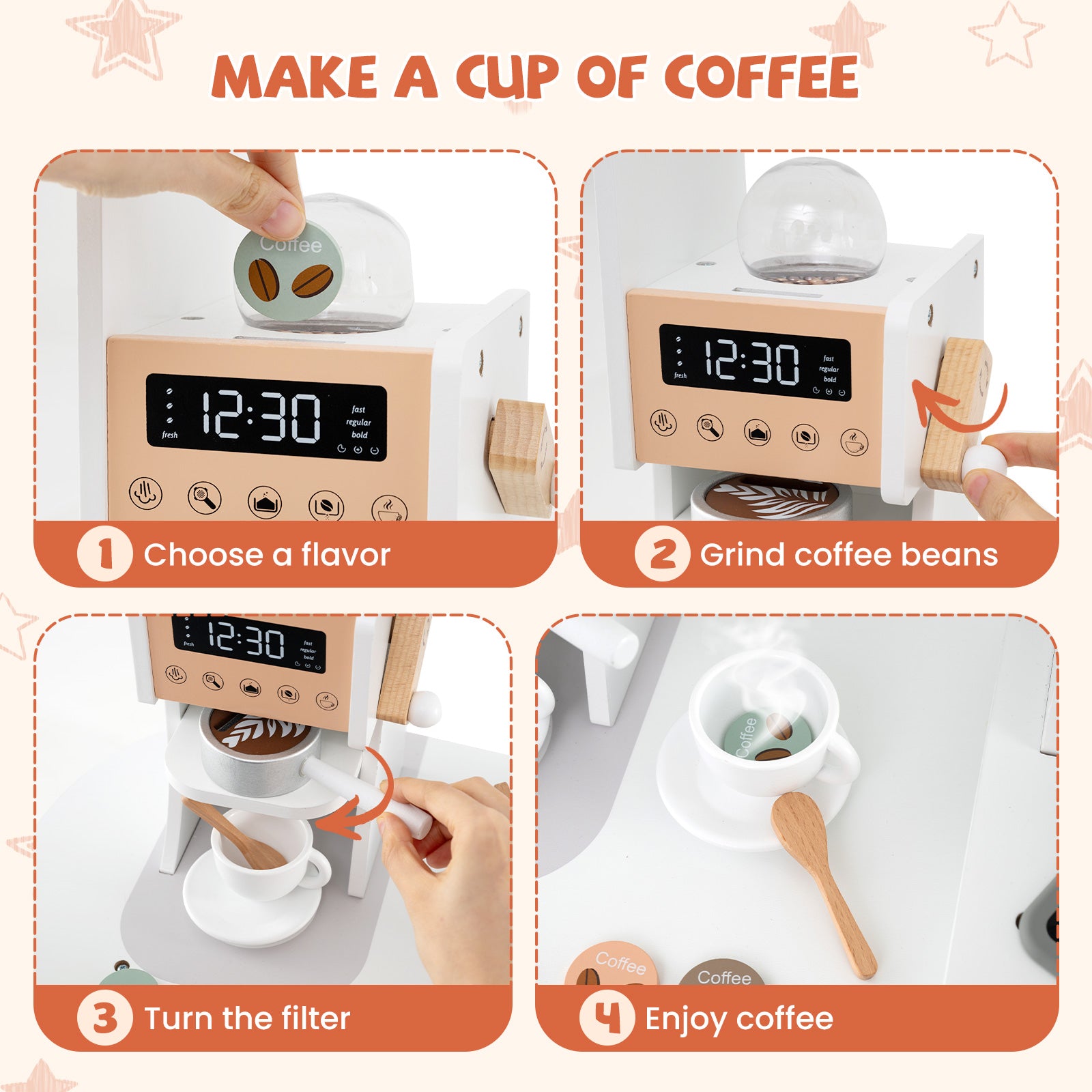 Corner Wooden Play Kitchen with Coffee Machine and Slide for Kids, White Play Kitchen Sets at Gallery Canada