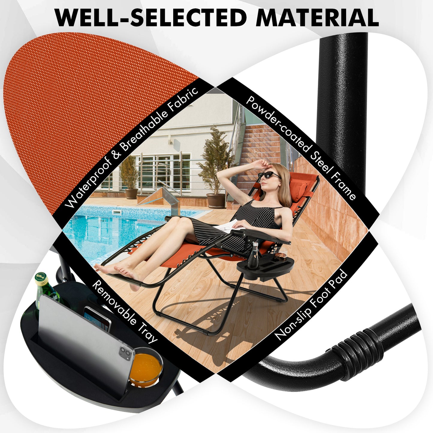 Folding Lounge Chair, Zero Gravity, Orange Beach & Lawn Chairs at Gallery Canada