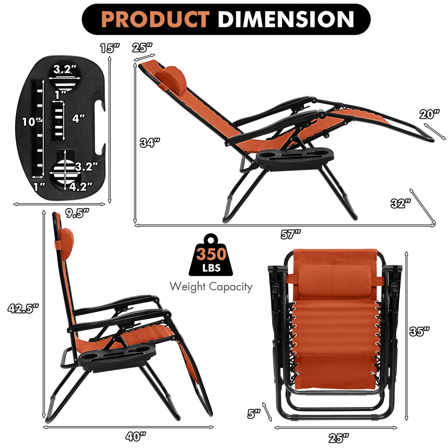 Folding Lounge Chair, Zero Gravity, Orange Beach & Lawn Chairs at Gallery Canada