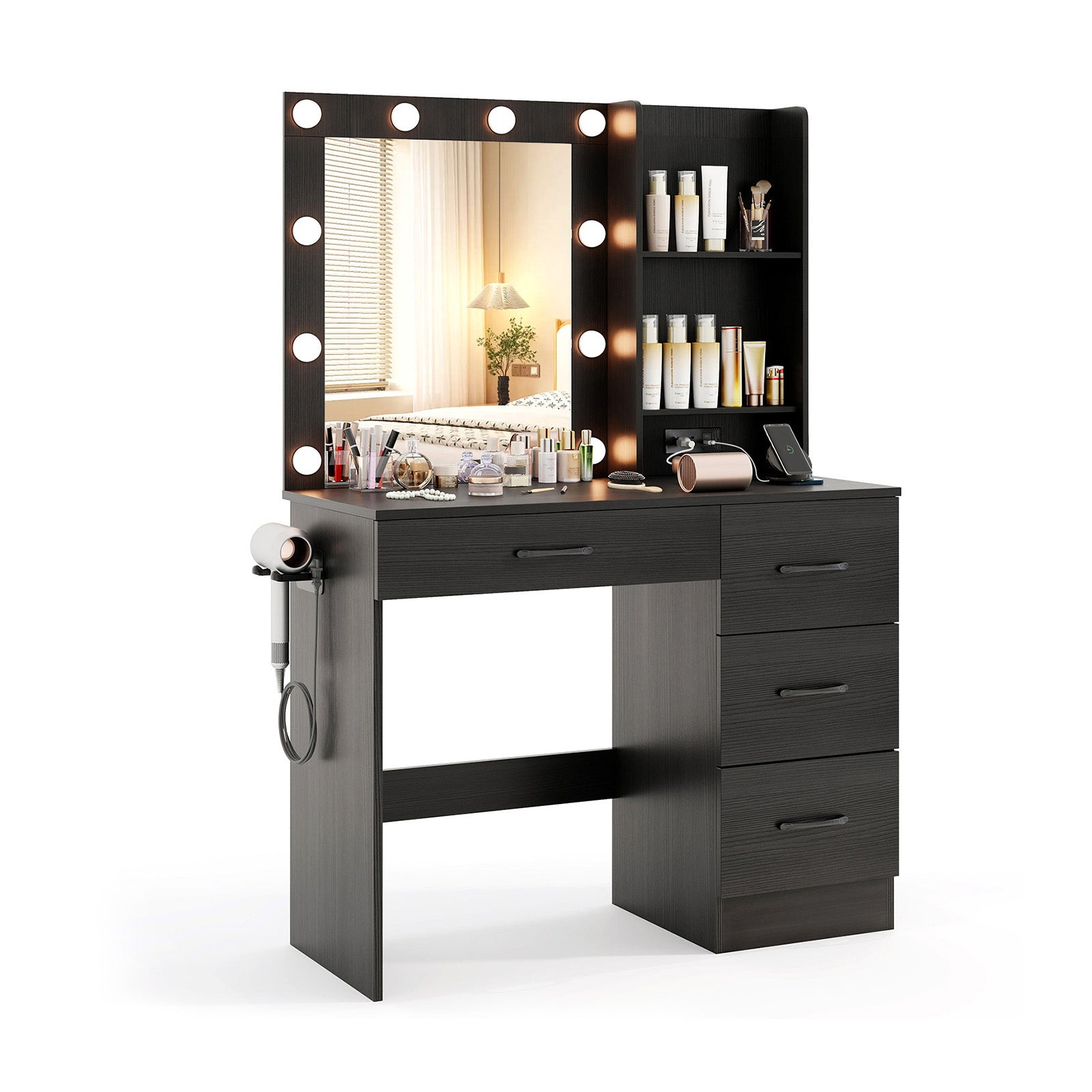 Vanity Desk with 3-Color Lights and Power Outlets, Black Dressers & Chests at Gallery Canada