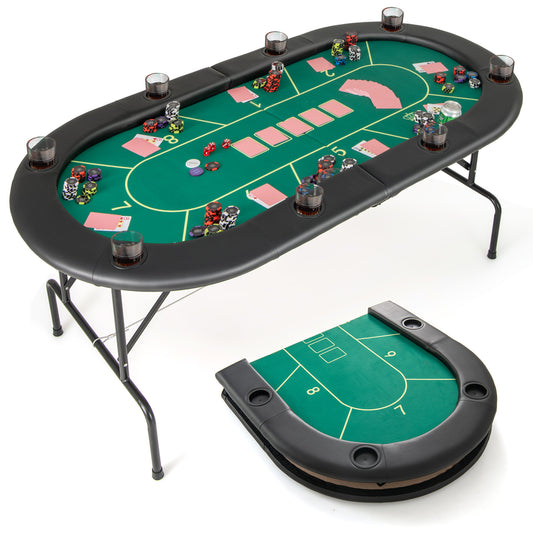 72 x 36 x 30.5 Inch Foldable Poker Table, 8 Cup Holders, Green Game Room Green at Gallery Canada