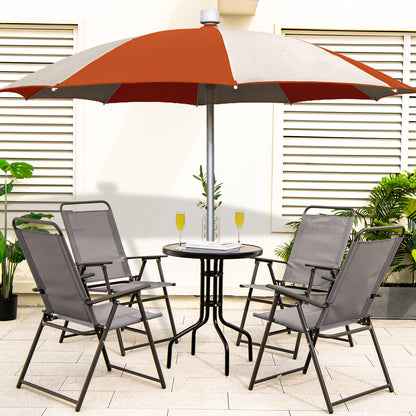 Outdoor Folding Sling Chairs Set of 4 with Armrest and Backrest, Gray Outdoor Seating & Patio Chairs at Gallery Canada