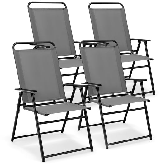 Outdoor Folding Sling Chairs, Set of 4, Gray Outdoor Seating & Patio Chairs Gray at Gallery Canada