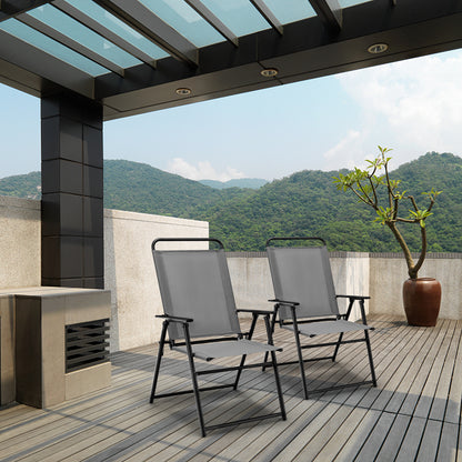 Outdoor Folding Sling Chairs Set of 4 with Armrest and Backrest, Gray Outdoor Seating & Patio Chairs at Gallery Canada