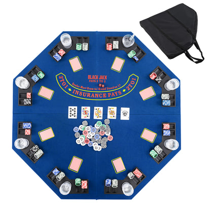 48 Inch Foldable Poker Table Top, 8-Player, Carrying Bag, Cup Holders, Blue Game Room Blue at Gallery Canada