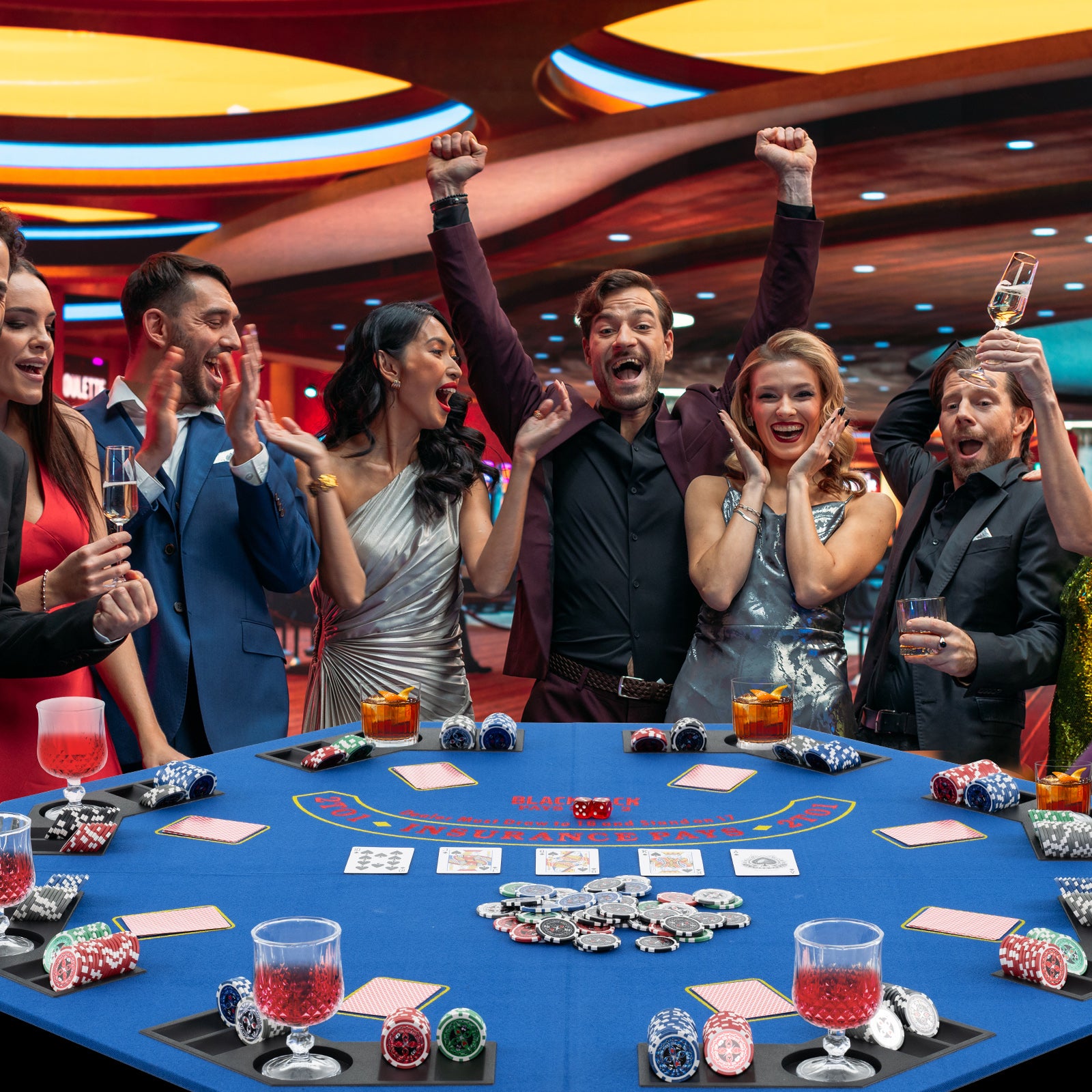 48 Inch 8-Player Foldable Poker Table Top with Carrying Bag and Cup Holders, Blue Game Room at Gallery Canada