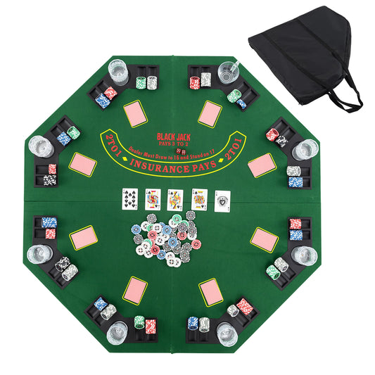 48 Inch Foldable Poker Table Top, With Carrying Bag And Cup Holders, Green Game Room Green at Gallery Canada
