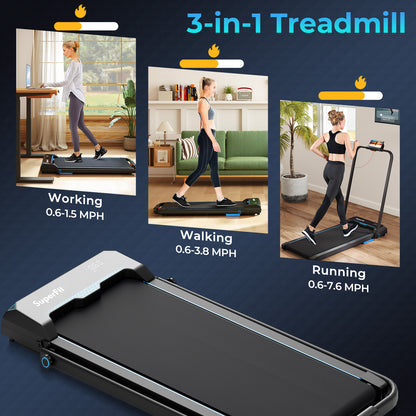 3 in 1 Folding Treadmill with Remote Control and LED Display, Blue Treadmills at Gallery Canada