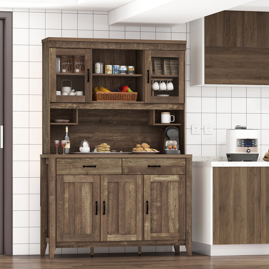 Kitchen Freestanding Hutch Cabinet with Microwave Countertop, Brown Sideboards Cabinets & Buffets Brown at Gallery Canada