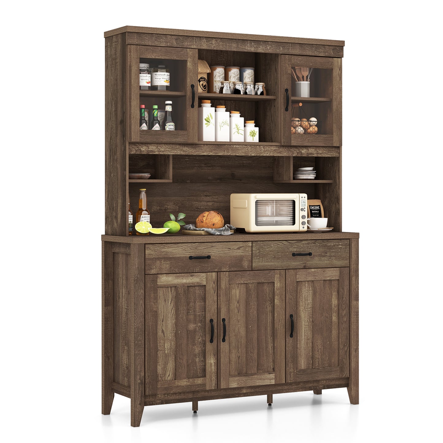 Kitchen Freestanding Hutch Cabinet with Microwave Countertop, Brown Sideboards Cabinets & Buffets at Gallery Canada