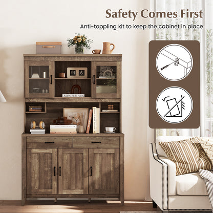 Kitchen Freestanding Hutch Cabinet with Microwave Countertop, Brown Sideboards Cabinets & Buffets at Gallery Canada