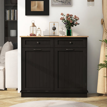 Kitchen Tilt Out Trash Cabinet with 2 Drawers and Adjustable Shelf, Brown Kitchen Islands & Carts at Gallery Canada