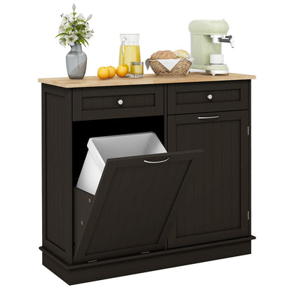 Kitchen Tilt Out Trash Cabinet with 2 Drawers and Adjustable Shelf, Brown Kitchen Islands & Carts at Gallery Canada