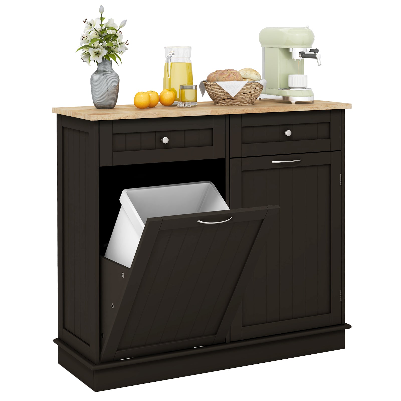 Kitchen Tilt Out Trash Cabinet with 2 Drawers and Adjustable Shelf, Brown Kitchen Islands & Carts Brown at Gallery Canada