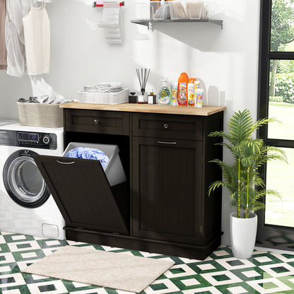 Kitchen Tilt Out Trash Cabinet with 2 Drawers and Adjustable Shelf, Brown Kitchen Islands & Carts at Gallery Canada