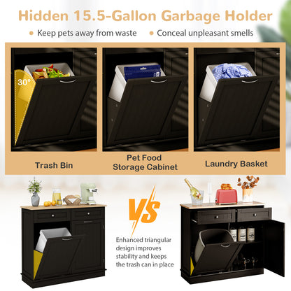 Kitchen Tilt Out Trash Cabinet with 2 Drawers and Adjustable Shelf, Brown Kitchen Islands & Carts at Gallery Canada