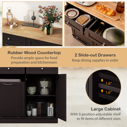 Kitchen Tilt Out Trash Cabinet with 2 Drawers and Adjustable Shelf, Brown Kitchen Islands & Carts at Gallery Canada