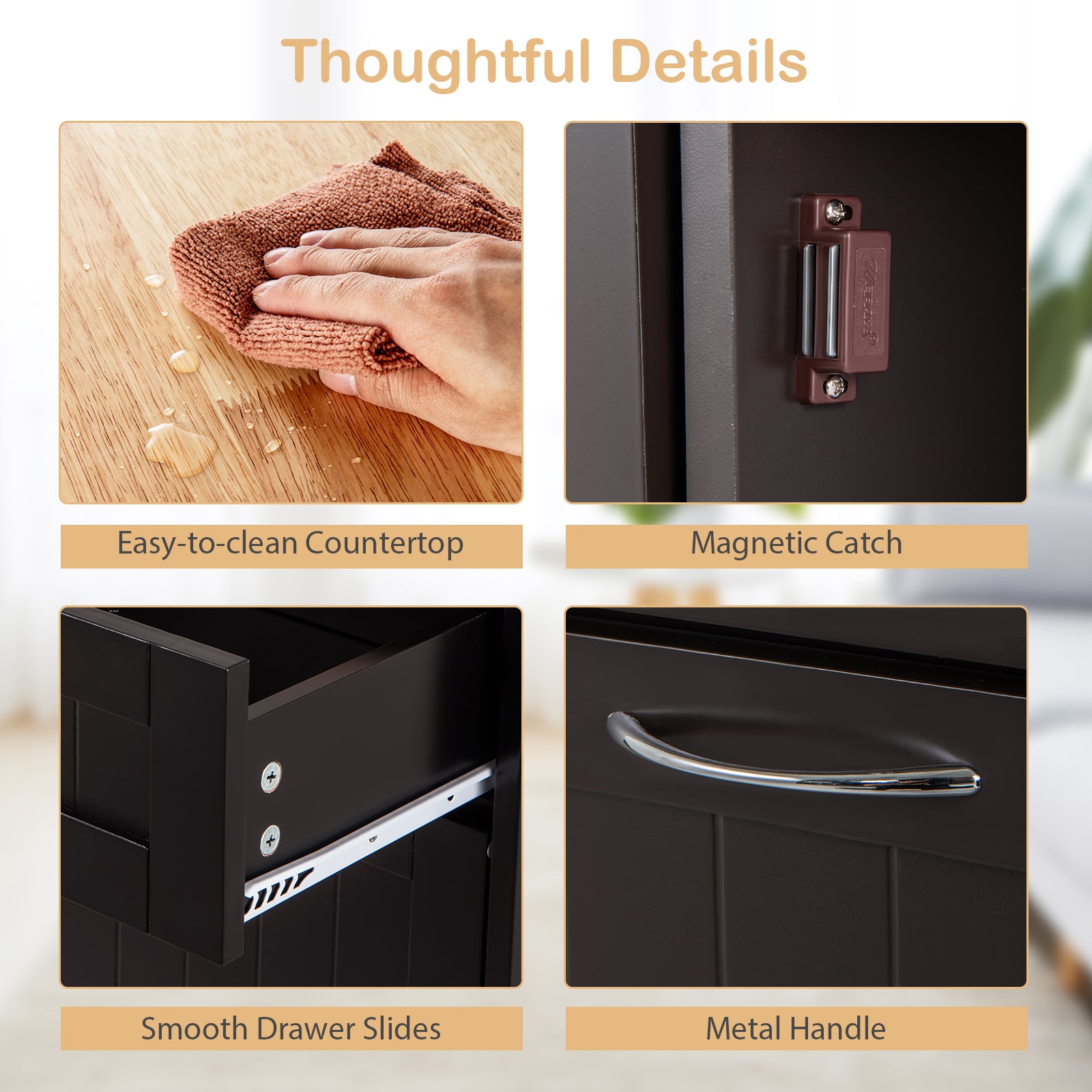 Kitchen Tilt Out Trash Cabinet with 2 Drawers and Adjustable Shelf, Brown Kitchen Islands & Carts at Gallery Canada