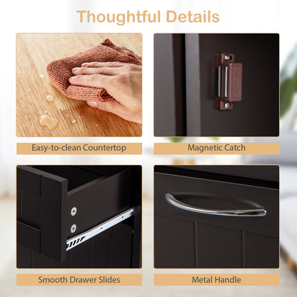 Kitchen Tilt Out Trash Cabinet with 2 Drawers and Adjustable Shelf, Brown Kitchen Islands & Carts at Gallery Canada