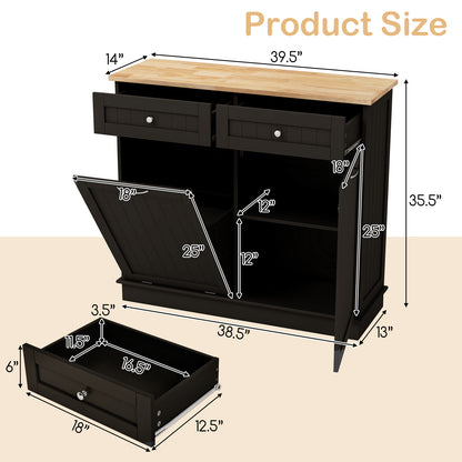 Kitchen Tilt Out Trash Cabinet with 2 Drawers and Adjustable Shelf, Brown Kitchen Islands & Carts at Gallery Canada