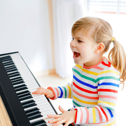 61-Key Folding Piano Keyboard with Full Size Keys and Music Stand, Black Pianos & Keyboards at Gallery Canada