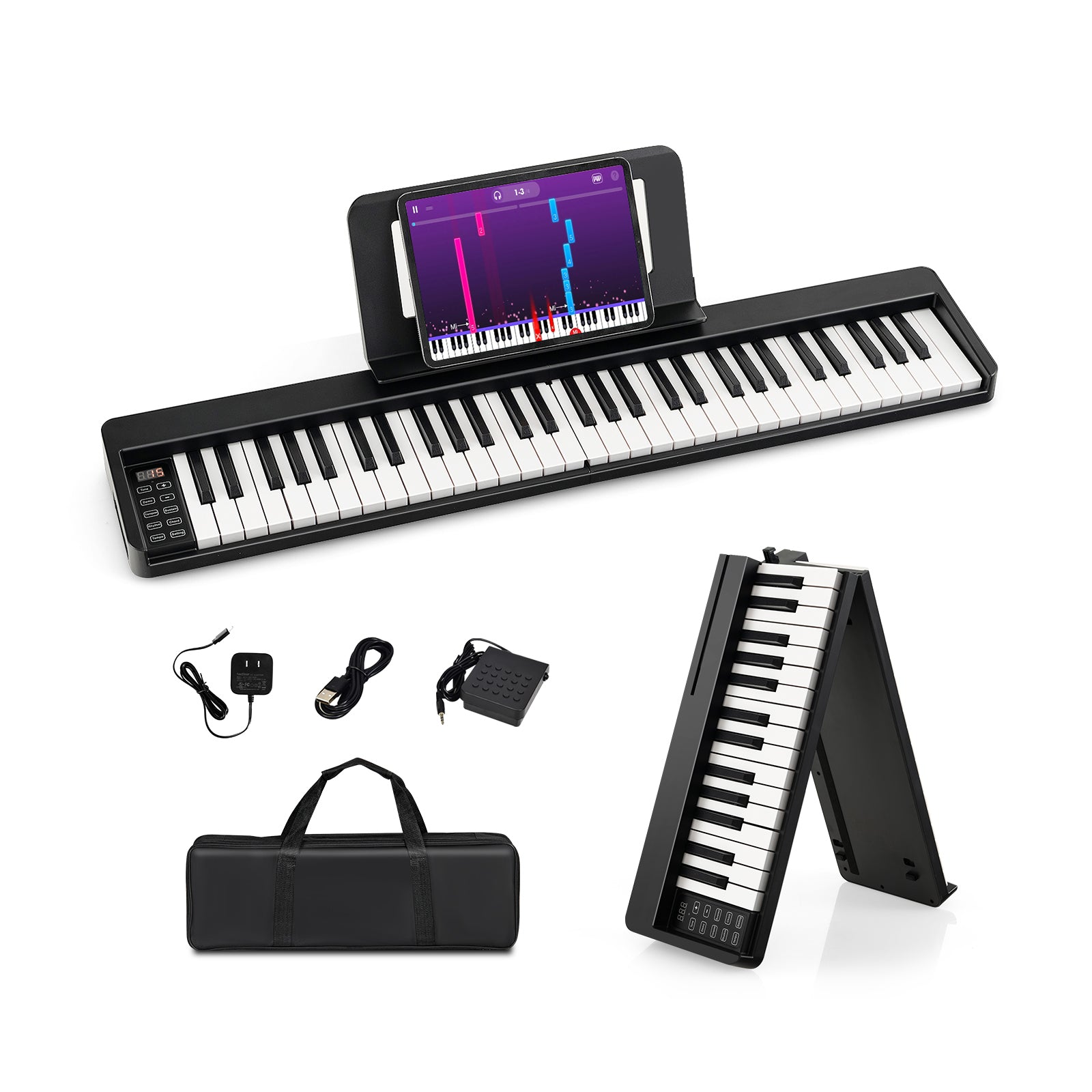 61-Key Folding Piano Keyboard with Full Size Keys and Music Stand, Black Pianos & Keyboards Black at Gallery Canada