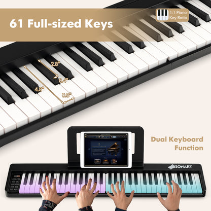 61-Key Folding Piano Keyboard with Full Size Keys and Music Stand, Black Pianos & Keyboards at Gallery Canada