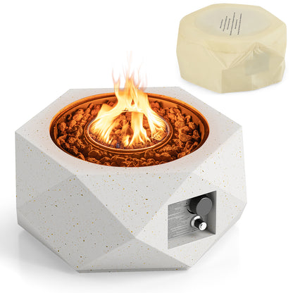 28 Inch Hexagon Terrazzo Propane Fire Pit Table, 40000 BTU, White Fire Pit Tables White at Gallery Canada