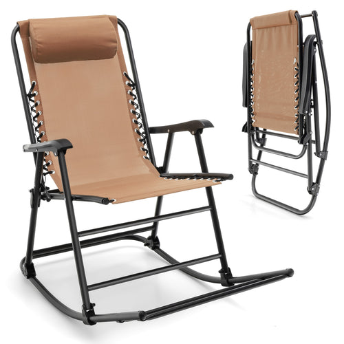 Outdoor Patio Folding Zero Gravity Rocking Chair, Beige