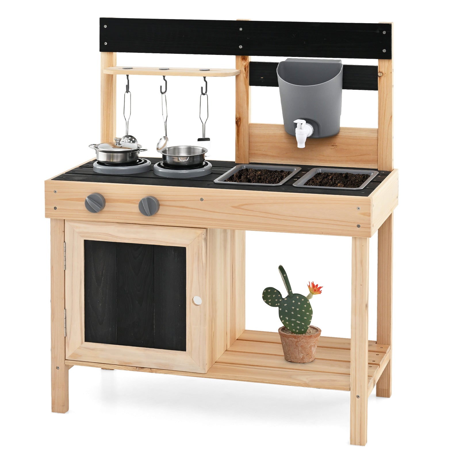 Mud Kitchen Playset Kids Play Kitchen Outdoor with 2 Removable Sinks, Natural Play Kitchen Sets at Gallery Canada