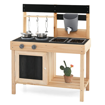 Mud Kitchen Playset Kids Play Kitchen Outdoor with 2 Removable Sinks, Natural Play Kitchen Sets at Gallery Canada