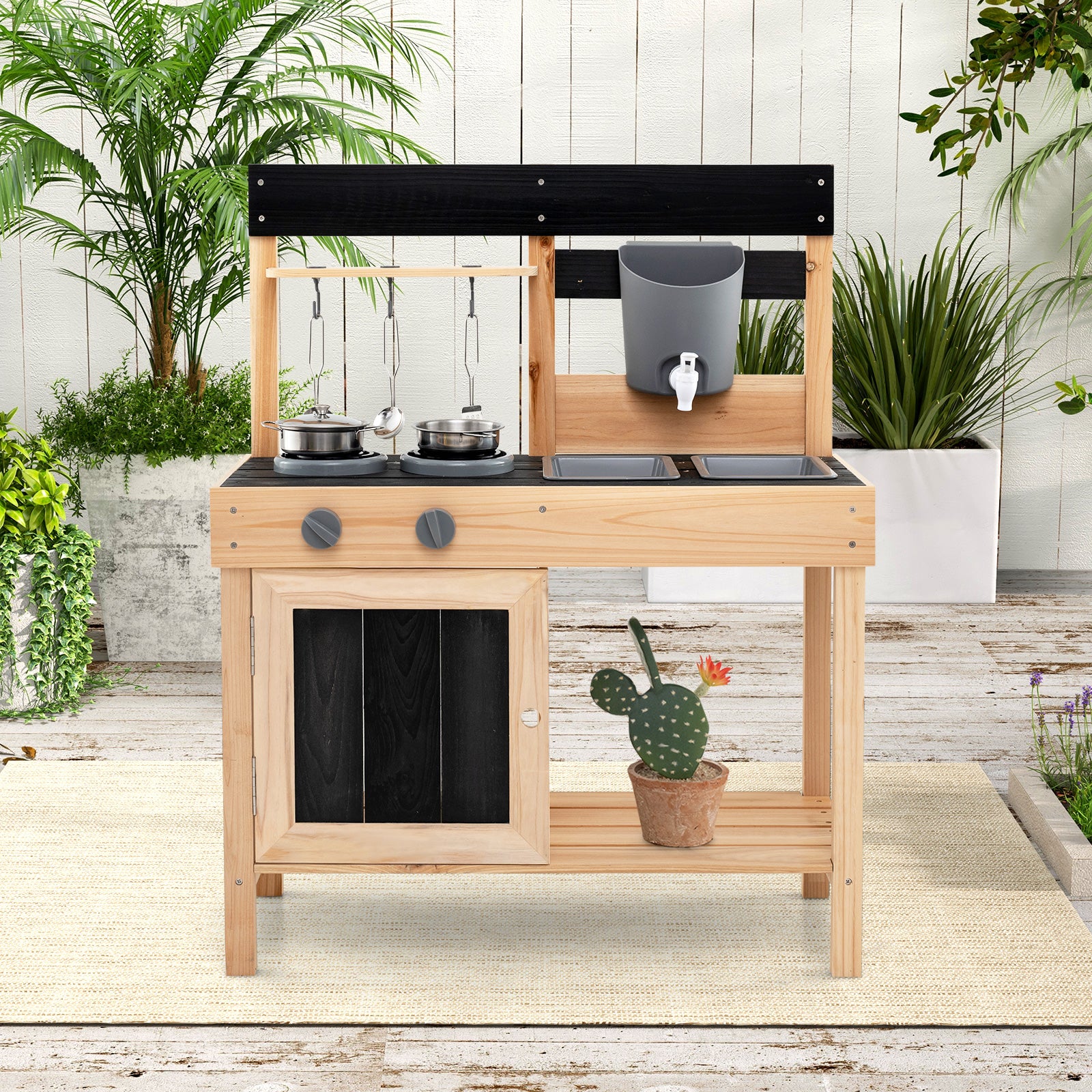 Mud Kitchen Playset Kids Play Kitchen Outdoor with 2 Removable Sinks, Natural Play Kitchen Sets at Gallery Canada